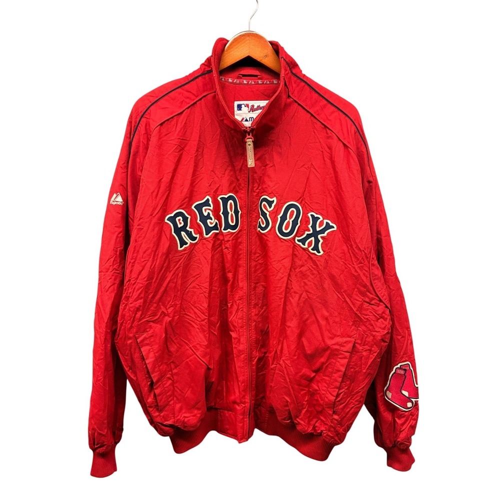 Majestic Boston Red Sox Full Zip Windbreaker Jacket Mens XL Red MLB Sporty